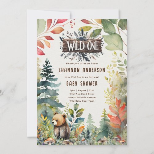 Wild One Baby Bear Woodland Animals Rustic Invitation