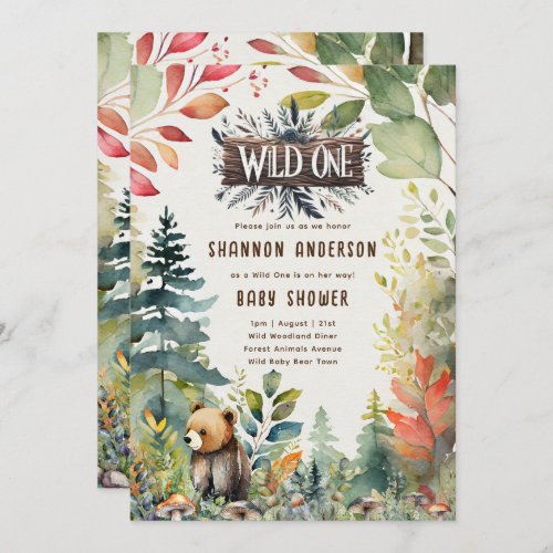 Wild One Baby Bear Woodland Animals Rustic Invitation