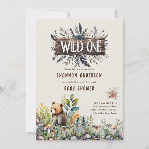 Wild One Baby Bear Woodland Animals Rustic Invitation