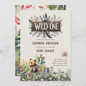 Wild One Baby Bear Woodland Animals Rustic Invitation by _LeahG_ at Zazzle