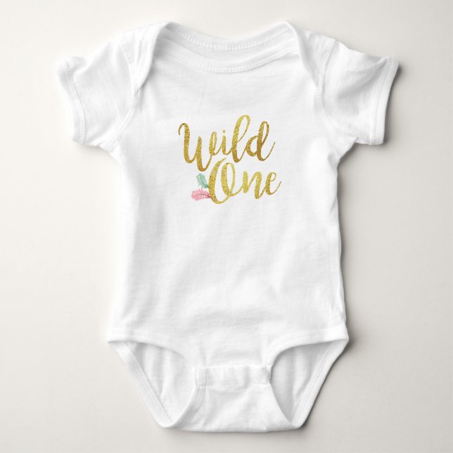 Wild one Baby birthday Girl bodysuit Gold shirt (Front)
