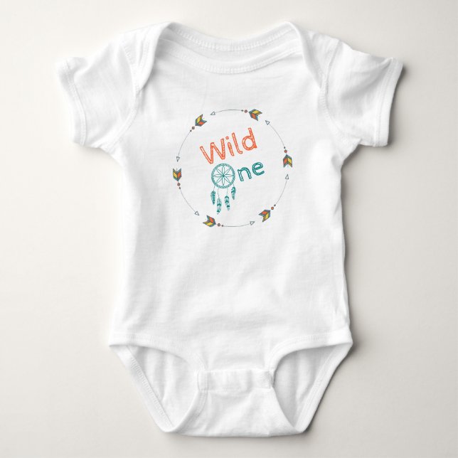 Wild One Baby Birthday Tribal Boho Dreamcatcher Baby Bodysuit (Front)