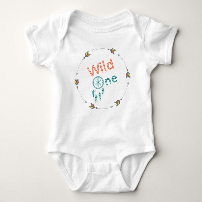 Wild One Baby Birthday Tribal Boho Dreamcatcher Bodysuit (Front)