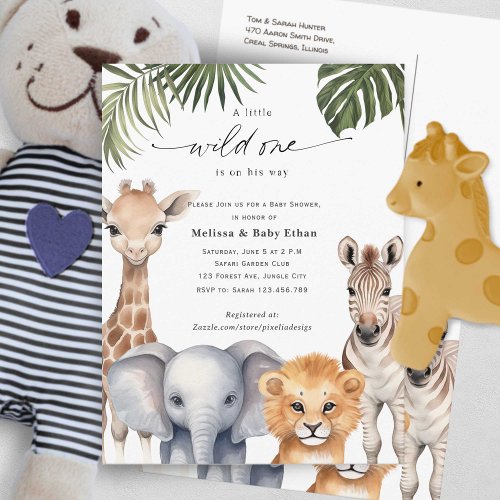 Wild One Baby Boy Shower Safari Baby Animals Invitation Postcard
