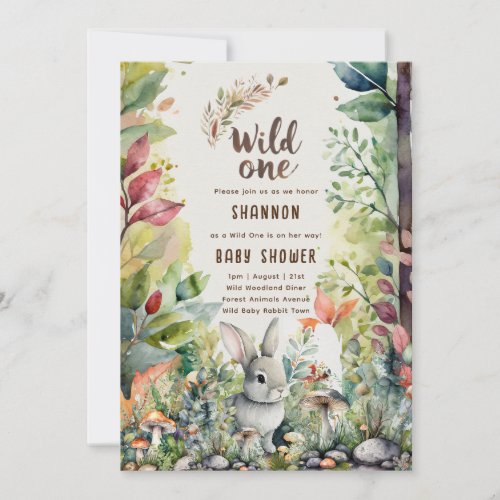 Wild One Baby Bunny Woodland Animals Rustic Invitation