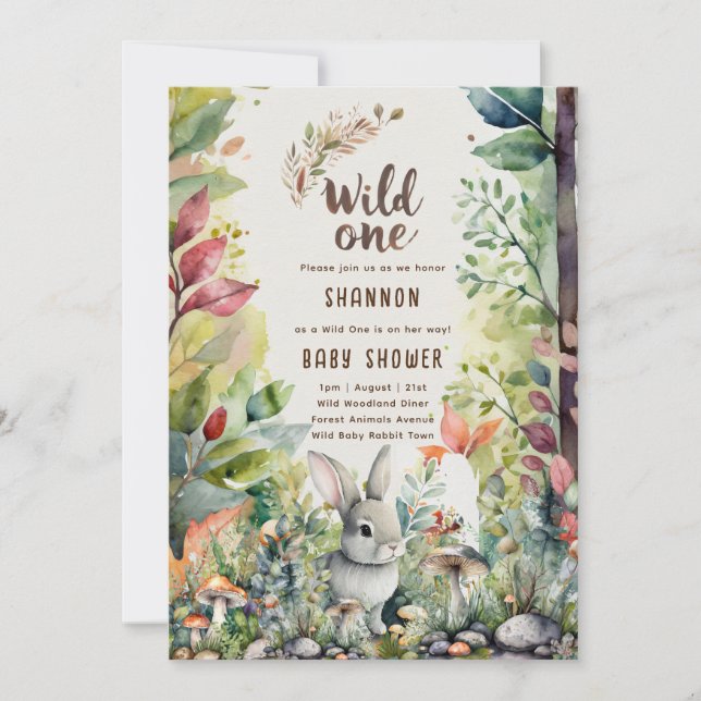 Wild One Baby Bunny Woodland Animals Rustic Invitation (Front)