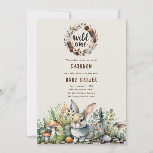 Wild One Baby Bunny Woodland Animals Rustic Invitation