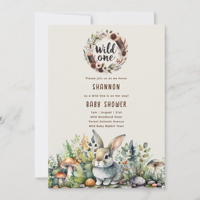 Wild One Baby Bunny Woodland Animals Rustic Invitation (Front)