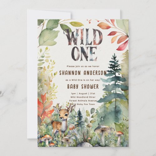 Wild One Baby Deer Woodland Animals Rustic Invitation