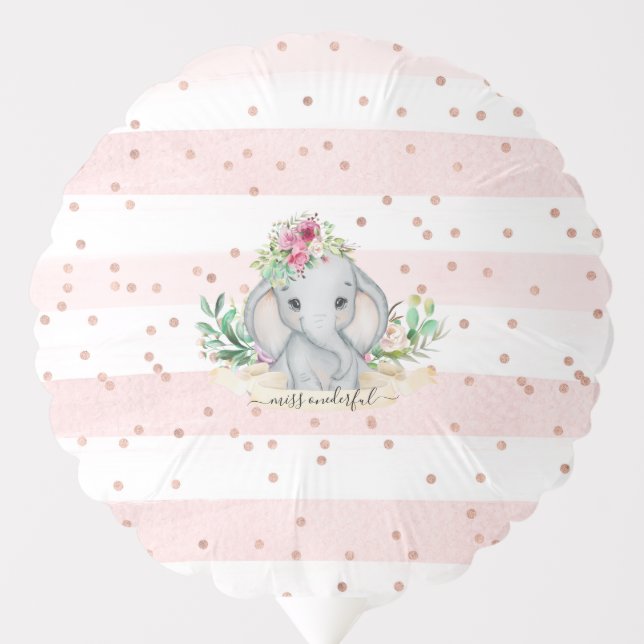 Wild One - Baby Elephant and Flowers 1st Birthday  Balloon (Front)