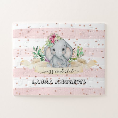 Wild One _ Baby Elephant and Flowers 1st Birthday Jigsaw Puzzle