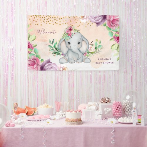 Wild One _ Baby Elephant and Flowers Banner