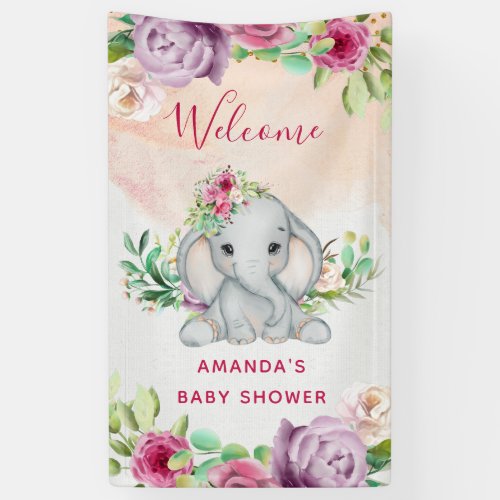 Wild One _ Baby Elephant and Flowers Banner