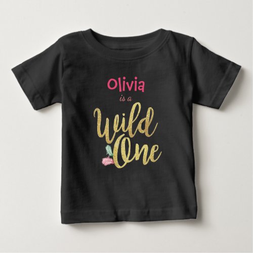 Wild one Baby First birthday Girl bodysuit T_Shirt