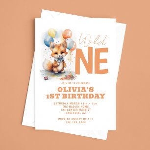 Wild One Baby Fox 1st Birthday Invitation