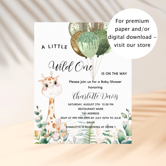 Wild one baby shower giraffe budget invitation flyer (Creator Uploaded)