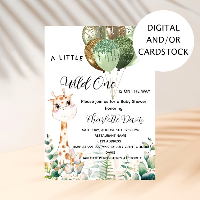 Wild one baby shower giraffe jungle balloons invitation (Creator Uploaded)