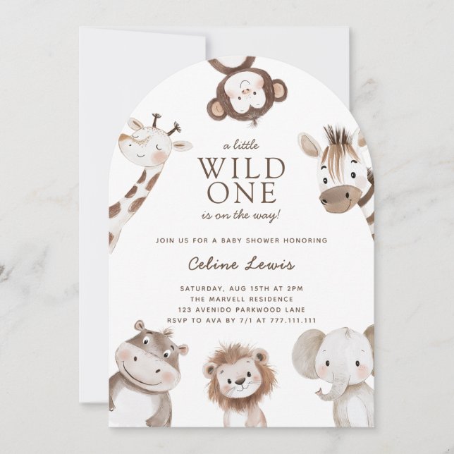 Wild One Baby Shower Safari Theme Arch Invitation (Front)