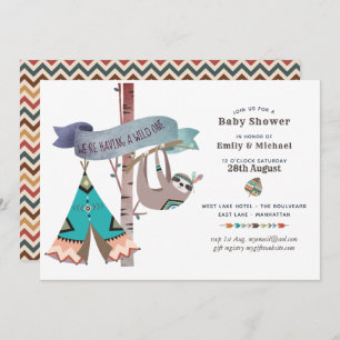 Wild One Baby Shower Tribal Sloth TeePee Invitation