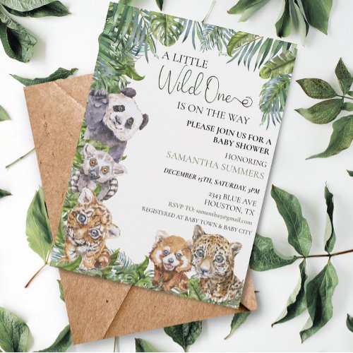 Wild One Baby Shower Tropical Jungle Animals  Invitation