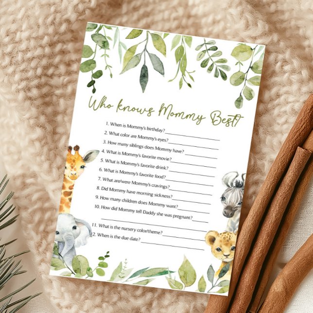 Wild One Baby Shower Who knows Mommy Best Game (Wild One Safari Baby Shower Game)