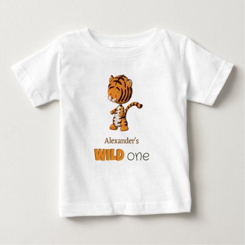 Wild One Baby Tiger Safari First Birthday Baby T_Shirt