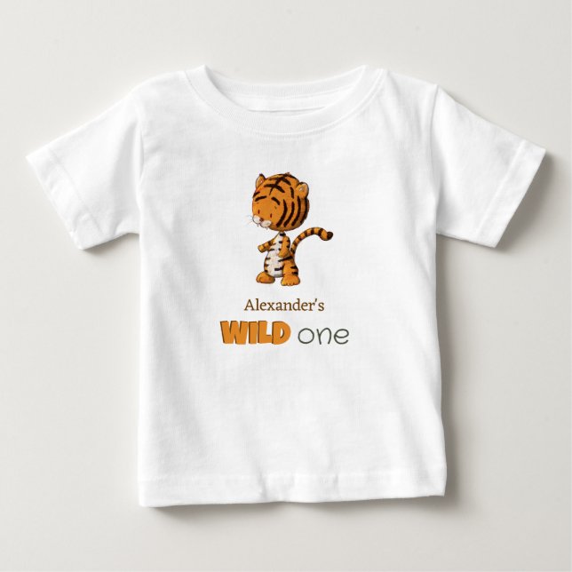 Wild One Baby Tiger Safari First Birthday T-Shirt (Front)