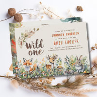 Wild One Baby Woodland Animals Cute Rustic Invitation