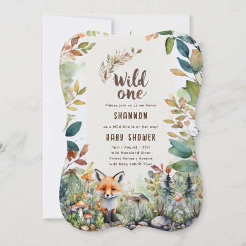 Wild One Baby Woodland Animals Rustic Invitation