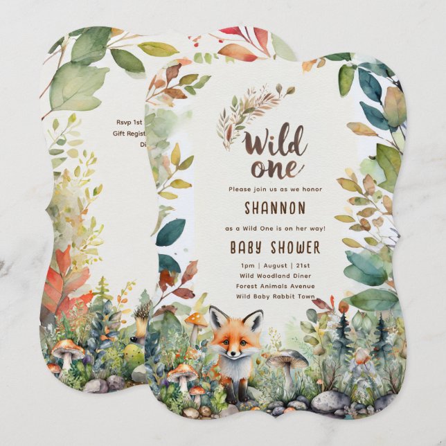 Wild One Baby Woodland Animals Rustic Invitation (Front/Back)