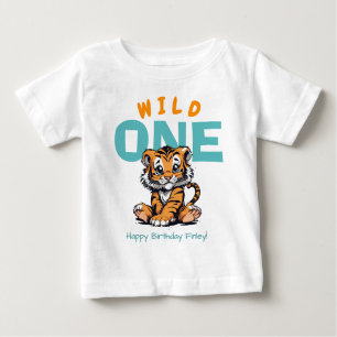 Wild ONE Baby's 1st Birthday Cute Tiger and Name Baby T-Shirt