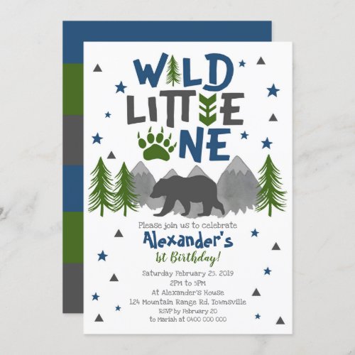 Wild One Bear 1st Birthday Invitation