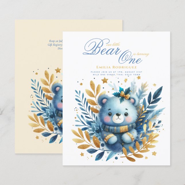 Wild One Bear 1st Birthday (or EDIT AGE) Teal Gold (Front/Back)