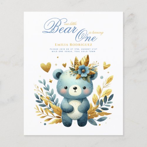 Wild One Bear 1st Birthday (or EDIT AGE) Teal Gold