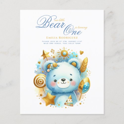 Wild One Bear 1st Birthday (or EDIT AGE) Teal Gold