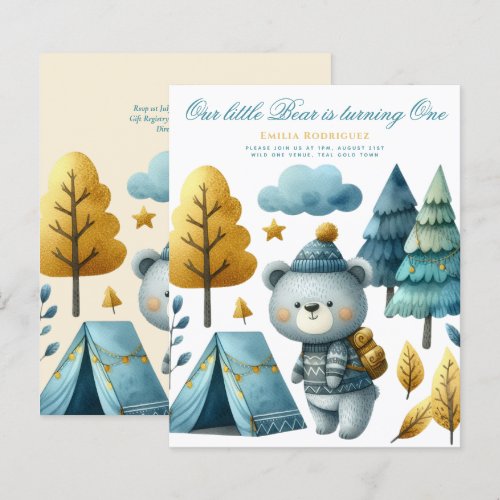 Wild One Bear 1st Birthday (or EDIT AGE) Teal Gold