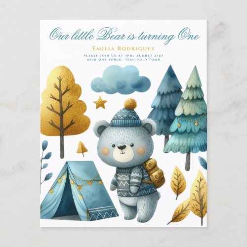 Wild One Bear 1st Birthday (or EDIT AGE) Teal Gold
