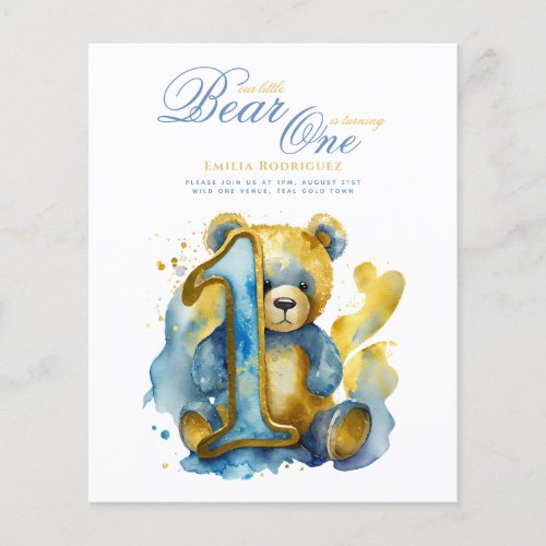 Wild One Bear 1st Birthday (or EDIT AGE) Teal Gold