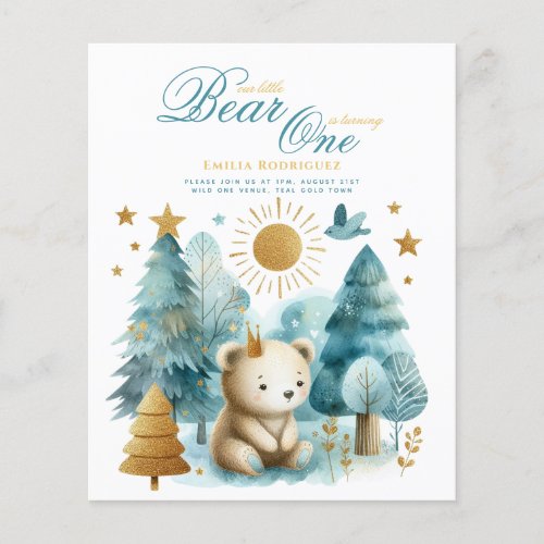 Wild One Bear 1st Birthday (or EDIT AGE) Teal Gold