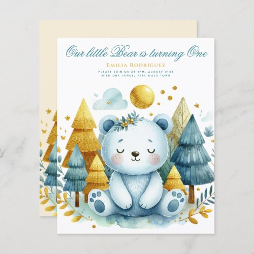 Wild One Bear 1st Birthday (or EDIT AGE) Teal Gold