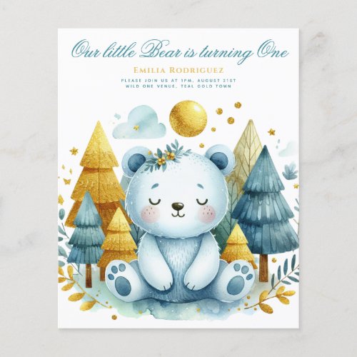 Wild One Bear 1st Birthday (or EDIT AGE) Teal Gold