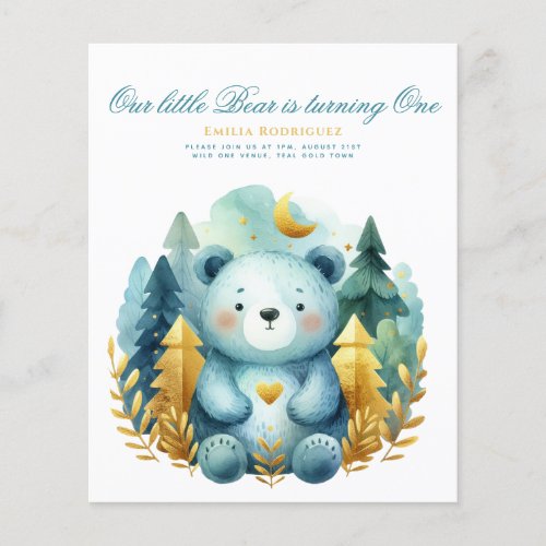 Wild One Bear 1st Birthday (or EDIT AGE) Teal Gold