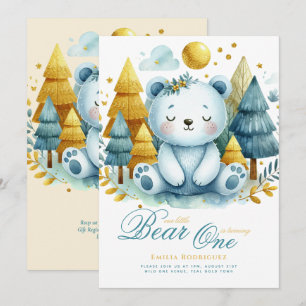 Wild One Bear 1st Birthday (or EDIT AGE) Teal Gold Invitation