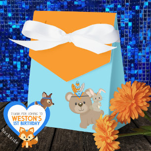 Wild One Bear and Bunny Baby Blue & Orange Treat Favor Boxes