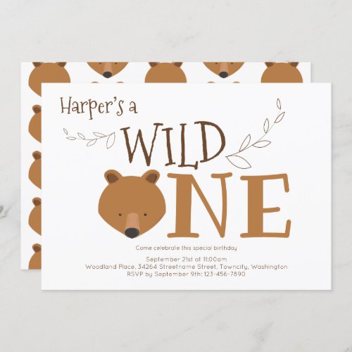 Wild One Bear Animal First Birthday Invitation