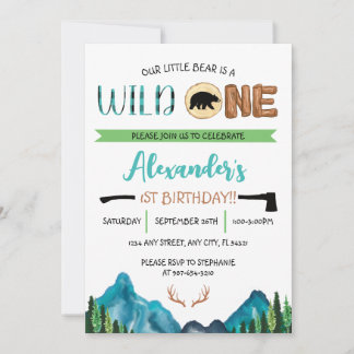 Wild One Bear Birthday Invitation