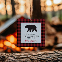 Wild One Bear Buffalo Plaid Birthday Favor Tags