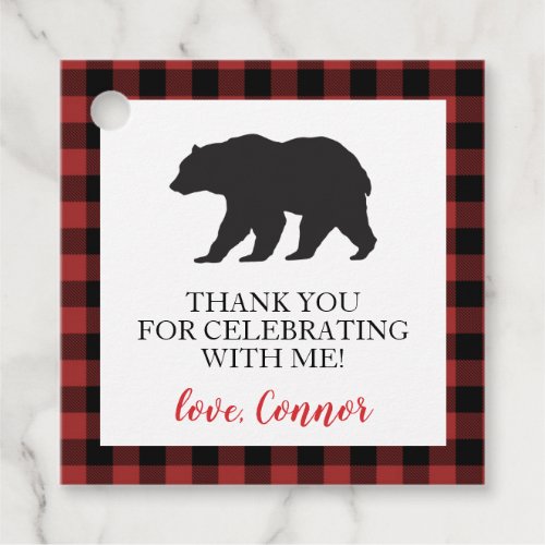 Wild One Bear Buffalo Plaid Birthday Favor Tags