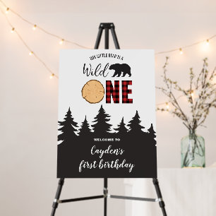 Wild One Bear Buffalo Plaid First Birthday Foam Board