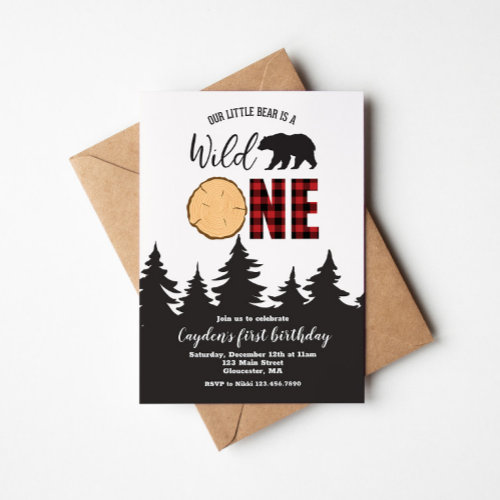 Wild One Bear Buffalo Plaid First Birthday